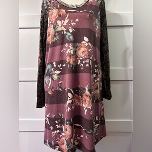 ODDY Floral Striped Long Sleeve Dress